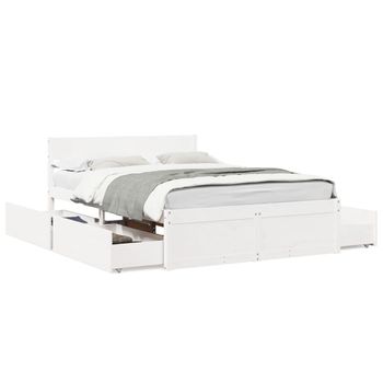 Cama Doble | Cama Para Adultos | Estructura De Cama Con Cajones Madera De Pino Blanca 135x190 Cm Cfw3787097