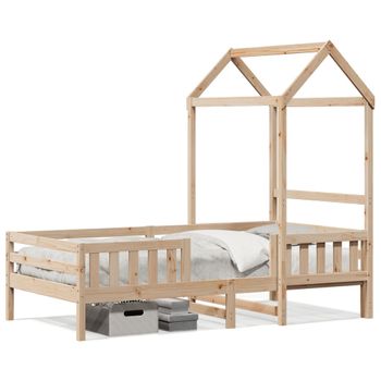 Cama Individual | Cama Para Adultos | Estructura De Cama Con Techo Madera Maciza De Pino 75x190 Cm Cfw7758020