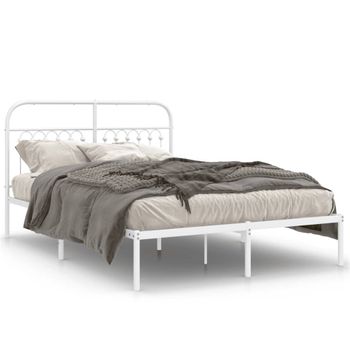 Cama Doble | Cama Para Adultos | Estructura De Cama De Metal Con Cabecero Blanca 135x190 Cm Cfw8250457