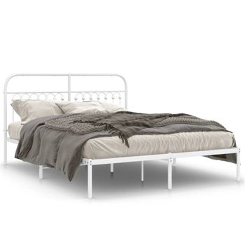 Cama Doble | Cama Para Adultos | Estructura De Cama De Metal Con Cabecero Blanca 150x200 Cm Cfw9819843