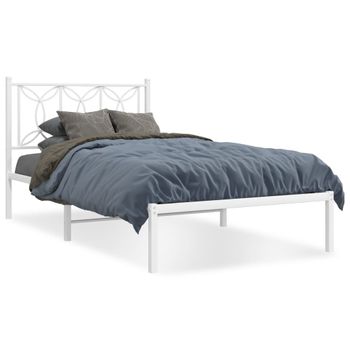 Cama Individual | Cama Para Adultos | Estructura De Cama De Metal Con Cabecero Blanco 107x203 Cm Cfw7426694