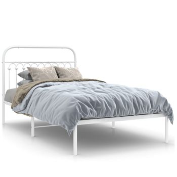 Cama Individual | Cama Para Adultos | Estructura De Cama De Metal Con Cabecero Blanco 107x203 Cm Cfw8450247