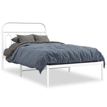 Cama Individual | Cama Para Adultos | Estructura De Cama De Metal Con Cabecero Blanco 107x203 Cm Cfw1157796