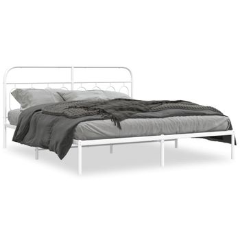 Cama Doble | Cama Para Adultos | Estructura De Cama De Metal Con Cabecero Blanco 183x213 Cm Cfw5963750