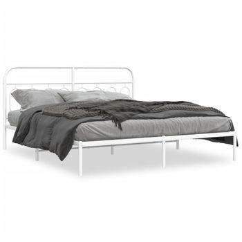 Cama Doble | Cama Para Adultos | Estructura De Cama De Metal Con Cabecero Blanco 193x203 Cm Cfw1778241