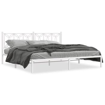 Cama Doble | Cama Para Adultos | Estructura De Cama De Metal Con Cabecero Blanco 193x203 Cm Cfw5678505