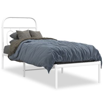 Cama Individual | Cama Para Adultos | Estructura De Cama De Metal Con Cabecero Blanco 75x190 Cm Cfw9391188