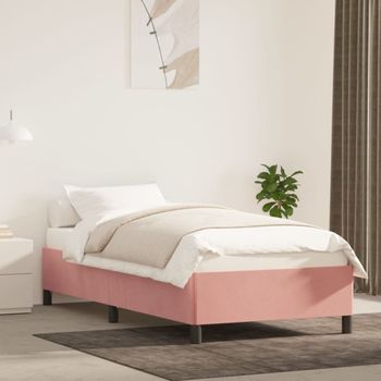 Cama Individual | Cama Para Adultos | Estructura De Cama De Terciopelo Rosa 90x190 Cm Cfw7198210