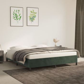 Cama Doble | Cama Para Adultos | Estructura De Cama De Terciopelo Verde 160x200 Cm Cfw1905025