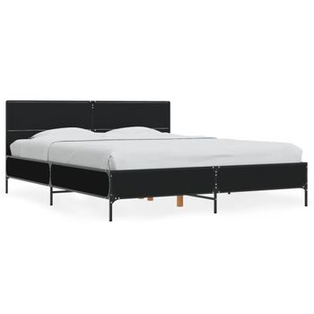 Cama Doble | Cama Para Adultos | Estructura De Cama Madera De Ingeniería Y Metal Negro 150x200cm Cfw2217436