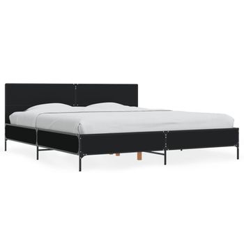 Cama Doble | Cama Para Adultos | Estructura De Cama Madera De Ingeniería Y Metal Negro 180x200cm Cfw7377728