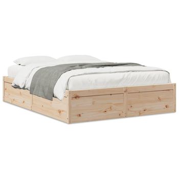 Cama Doble | Cama Para Adultos | Estructura De Cama Madera Maciza De Pino 150x200 Cm Cfw2682848