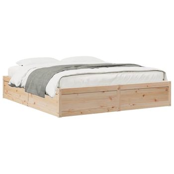 Cama Doble | Cama Para Adultos | Estructura De Cama Madera Maciza De Pino 180x200 Cm Cfw5313595