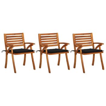 Pack 3 Uds Sillas De Comedor De Jardín | Silla De Exterior | Sillón Con Cojines Madera De Acacia Cfw2930706