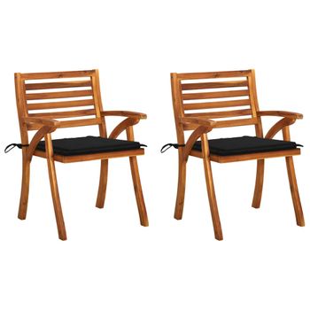 Pack 2 Uds Sillas De Comedor Jardín | Silla De Exterior | Sillón Con Cojines Madera Maciza Acacia Cfw2041240