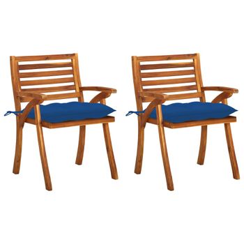 Pack 2 Uds Sillas De Comedor Jardín | Silla De Exterior | Sillón Con Cojines Madera Maciza Acacia Cfw9776211