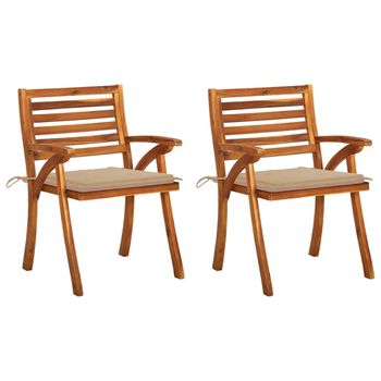 Pack 2 Uds Sillas De Comedor Jardín | Silla De Exterior | Sillón Con Cojines Madera Maciza Acacia Cfw8502198