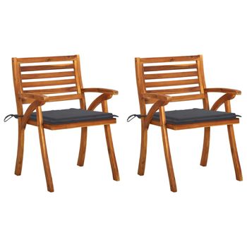 Pack 2 Uds Sillas De Comedor Jardín | Silla De Exterior | Sillón Con Cojines Madera Maciza Acacia Cfw5553334