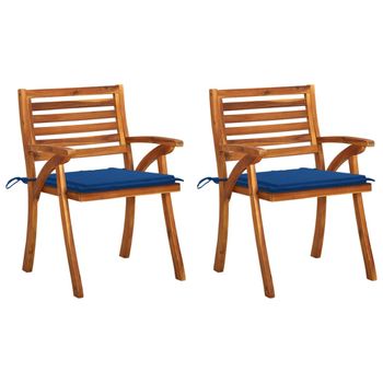 Pack 2 Uds Sillas De Comedor Jardín | Silla De Exterior | Sillón Con Cojines Madera Maciza Acacia Cfw1970513