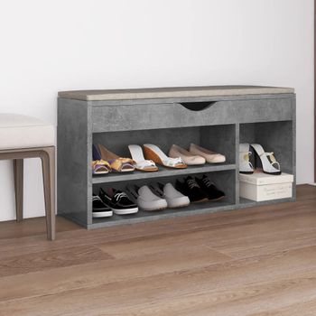 Banco Zapatero | Mueble Zapato Moderno | Armario Zapatero Cojín Contrachapada Gris Hormigón 104x30x49 Cm Cfw5971874