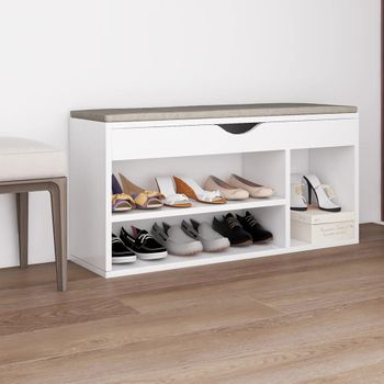 Banco Zapatero | Mueble Zapato Moderno | Armario Zapatero Con Cojín Madera Ingeniería Blanco 104x30x49 Cm Cfw4195122