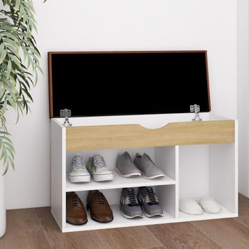 Banco Zapatero | Mueble Zapato Moderno | Armario Zapatero Con Cojín Madera Ingeniería Blanco/roble Sonoma Cfw6198258