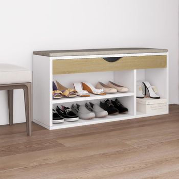 Banco Zapatero | Mueble Zapato Moderno | Armario Zapatero Con Cojín Madera Ingeniería Blanco/roble Sonoma Cfw5511393