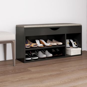 Banco Zapatero | Mueble Zapato Moderno | Armario Zapatero Con Cojín Madera Ingeniería Gris 104x30x49 Cm Cfw3681937