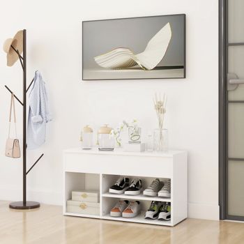 Banco Zapatero | Mueble Zapato Moderno | Armario Zapatero De Madera Contrachapada Blanco 80x30x45 Cm Cfw9007809