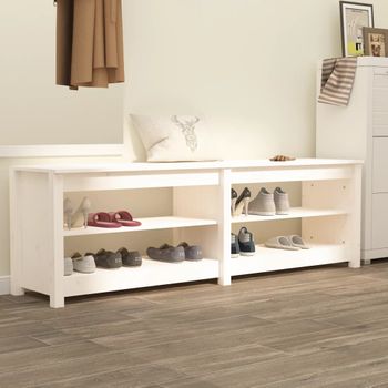 Banco Zapatero | Mueble Zapato Moderno | Armario Zapatero De Madera Maciza De Pino Blanco 160x36,5x50 Cm Cfw5341375