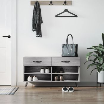 Banco Zapatero | Mueble Zapato Moderno | Armario Zapatero Madera De Ingeniería Gris Sonoma 102x35x55 Cm Cfw7707374