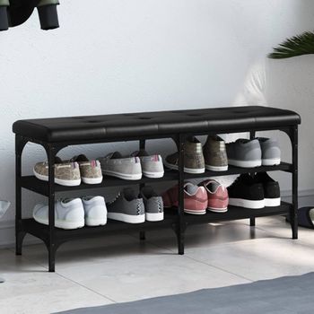 Banco Zapatero | Mueble Zapato Moderno | Armario Zapatero Madera De Ingeniería Negro 102x32x47 Cm Cfw9339433