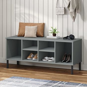 Zapatero | Mueble Zapato Moderno | Armario Zapatero Con Patas Metal Oslo Madera Maciza Gris 106x35x45 Cm Cfw8959842