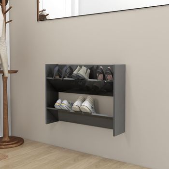 Zapatero De Pared | Mueble Zapato Moderno | Armario Zapatero Madera Contrachapada Gris Brillo 80x18x60 Cm Cfw6156665