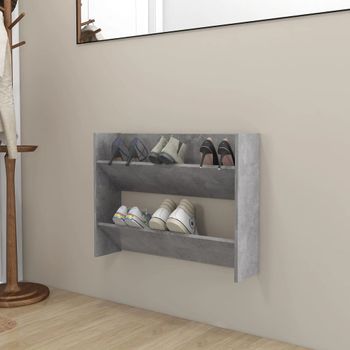 Zapatero | Mueble Zapato Moderno | Armario Zapatero De Pared Madera Contrachapada Gris Hormigón 80x18x60cm Cfw8574544