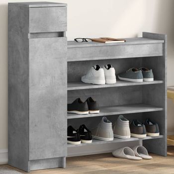 Zapatero | Mueble Zapato Moderno | Armario Zapatero Madera De Ingeniería Gris Hormigón 100,5x28x100 Cm Cfw2024275