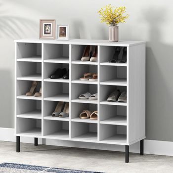 Zapatero | Mueble Zapato Moderno | Armario Zapatero Patas De Metal Oslo Madera Maciza Blanco 95x35x86 Cm Cfw5893011