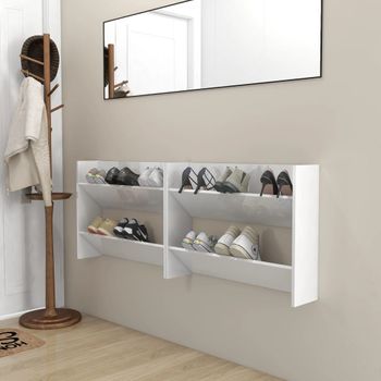 Zapateros De Pared 2 Uds | Mueble Zapato Moderno | Zapatero Contrachapada Blanco Brillo 80x18x60cm Cfw8587403