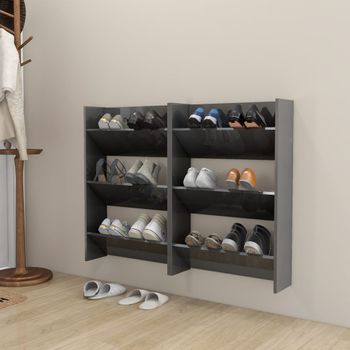 Zapateros De Pared 2 Uds | Mueble Zapato Moderno | Zapatero Contrachapada Gris Brillo 60x18x90 Cm Cfw6084242