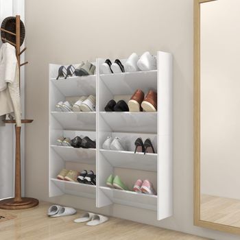 4 Uds Zapatero | Mueble Zapato Moderno | Armario Zapateros De Paredcontrachapada Blanco Brillo 60x18x60cm Cfw3064409