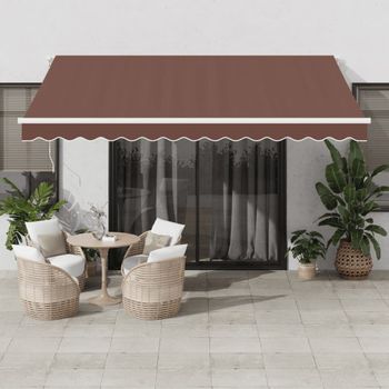 Toldo Retráctil Manual | Toldo Parasol | Toldo Exterior Con Luces Led Marrón 400x300 Cm Cfw5908843