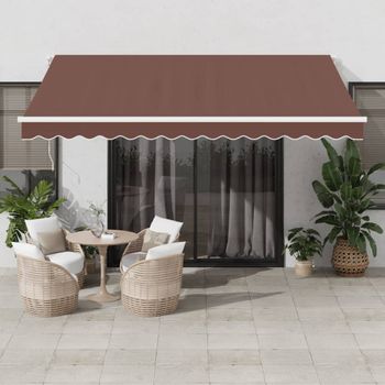 Toldo Retráctil Manual | Toldo Parasol | Toldo Exterior Con Luces Led Marrón 400x350 Cm Cfw3647531