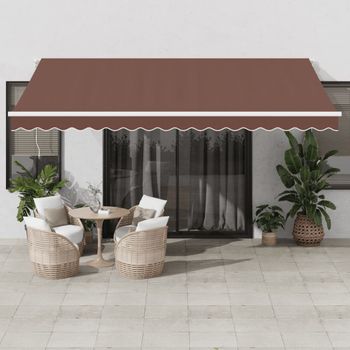 Toldo Retráctil Manual | Toldo Parasol | Toldo Exterior Con Luces Led Marrón 450x350 Cm Cfw1798499