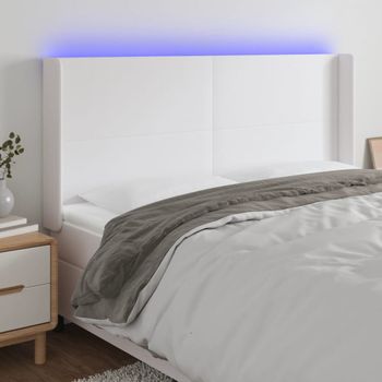 Cabecero Cama Con Led | Panel De Cabecera Cuero Sintético Blanco 163x16x118/128 Cm Cfw3047790