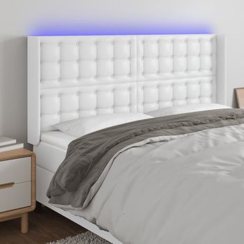 Cabecero Cama Con Led | Panel De Cabecera Cuero Sintético Blanco 163x16x118/128 Cm Cfw2456767