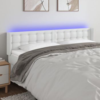 Cabecero Cama Con Led | Panel De Cabecera Cuero Sintético Blanco 163x16x78/88 Cm Cfw5551286