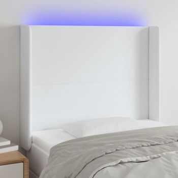 Cabecero Cama Con Led | Panel De Cabecera Cuero Sintético Blanco 83x16x118/128 Cm Cfw4724730