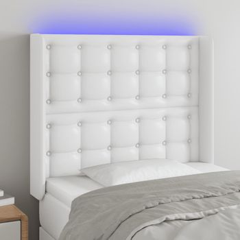 Cabecero Cama Con Led | Panel De Cabecera Cuero Sintético Blanco 83x16x118/128 Cm Cfw1016970