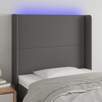 Cabecero Cama Con Led | Panel De Cabecera Cuero Sintético Gris 103x16x118/128cm Cfw1566941