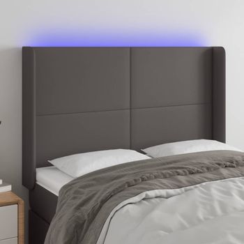 Cabecero Cama Con Led | Panel De Cabecera Cuero Sintético Gris 147x16x118/128cm Cfw2896718